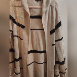 Chic Beige and Black Striped Cardigan